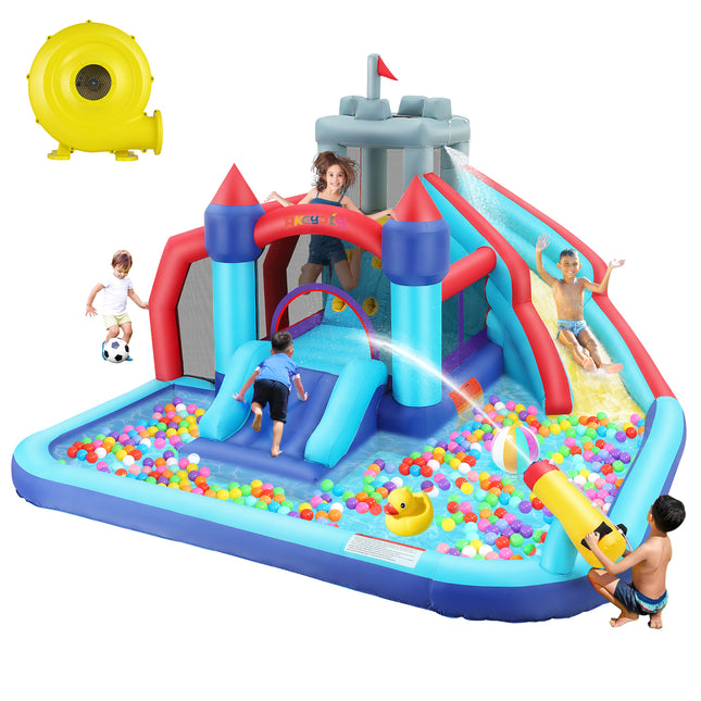 AKEYDIY Inflatable Bounce House with Slide 10 in 1 Kids Bounce House Water Slide Blue Royal Bouncy Castle for Kids Gift - fro