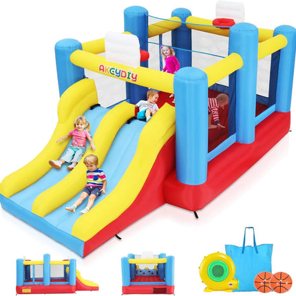 AKEYDIY Inflatable Bounce House, Outdoor Indoor Bouncy House with Blower for Kids - front view