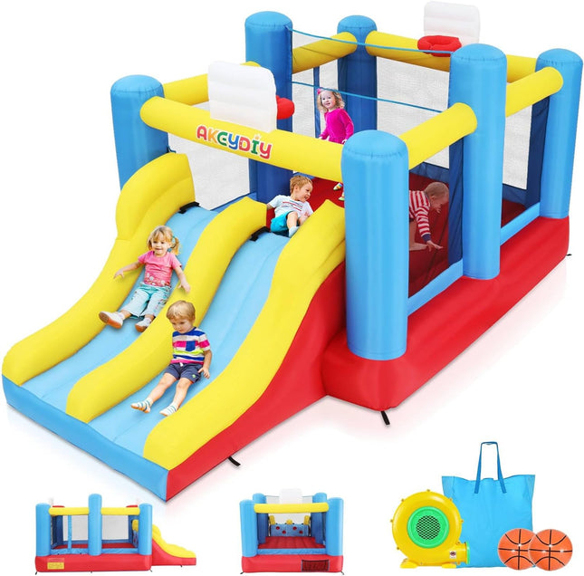 AKEYDIY Inflatable Bounce House, Outdoor Indoor Bouncy House with Blower for Kids - front view