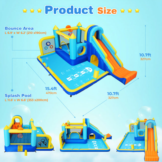 AKEYDIY Bounce House, 15-in-1 Inflatable Water Slides Bounce Castle w/Blower for Kids 3-12