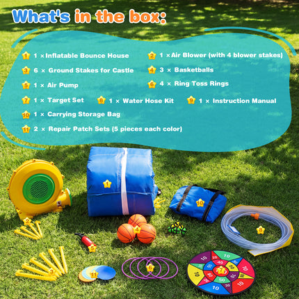 AKEYDIY Bounce House, 15-in-1 Inflatable Water Slides Bounce Castle w/Blower for Kids 3-12