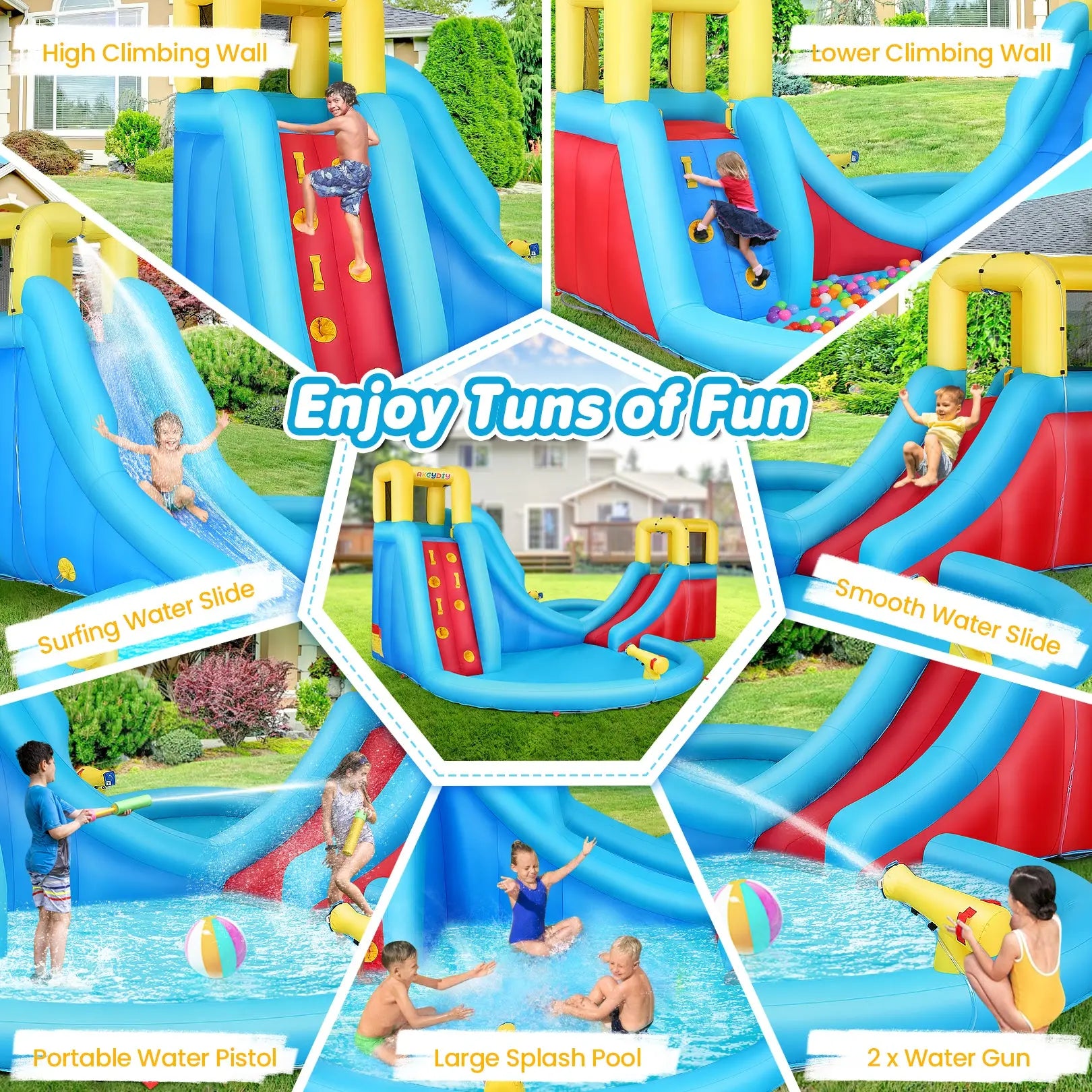 AKEYDIY Mega Slide N’ Go Inflatable Water Slide Park Akeydiy