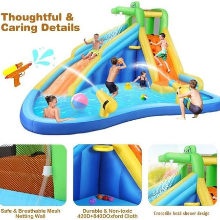 AKEYDIY Inflatable Water Slide Crocodile Cove Bounce House - in use