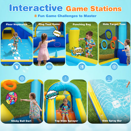 AKEYDIY Bounce House, 15-in-1 Inflatable Water Slides Bounce Castle w/Blower for Kids 3-12