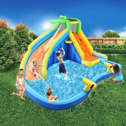 AKEYDIY Inflatable Water Slide Crocodile Cove Bounce House - accessories included