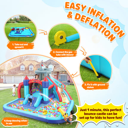 AKEYDIY Inflatable Bounce House with Slide 10 in 1 Kids Bounce House Water Slide Blue Royal Bouncy Castle for Kids Gift - pac