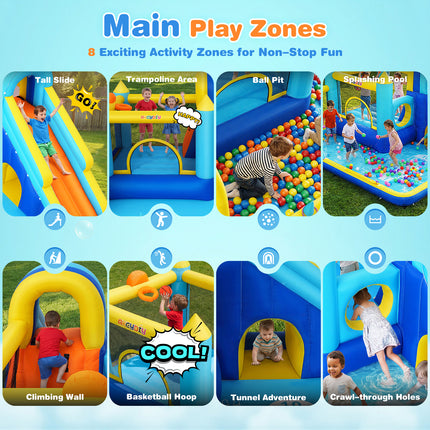 AKEYDIY Bounce House, 15-in-1 Inflatable Water Slides Bounce Castle w/Blower for Kids 3-12