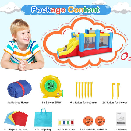 AKEYDIY Inflatable Bounce House, Outdoor Indoor Bouncy House with Blower for Kids - package contents