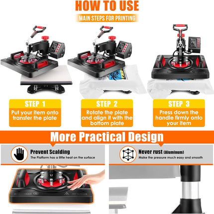 AKEYDIY 8 in 1 Heat Press Machine Professional Sublimation Machine 12" X 15" Swing - package contents