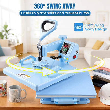 AKEYDIY Heat Press 15x15 inch 8 in 1 with 30OZ Tumbler Press, 360° Swivel Away Slide Out Digital Shirt Press Machine Akeydiy