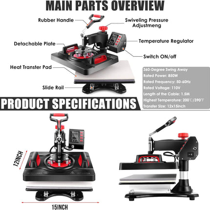 AKEYDIY Upgraded 5 in 1 Heat Press Machine Digital Combo - side angle