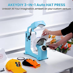 AKEYDIY 3-in-1 Auto Cap Heat Press Machine, Hat Heat Press with 3pcs Replaceable Heating Pads