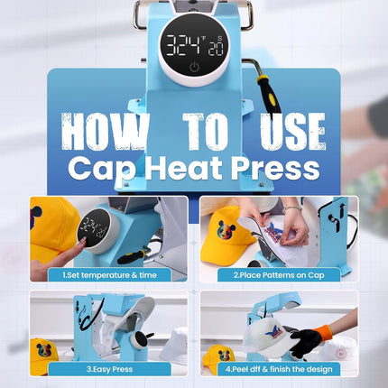AKEYDIY 3-in-1 Auto Cap Heat Press Machine, Hat Heat Press with 3pcs Replaceable Heating Pads