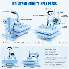 AKEYDIY Heat Press 15x15 inch 8 in 1 with 30OZ Tumbler Press, 360° Swivel Away Slide Out Digital Shirt Press Machine Akeydiy