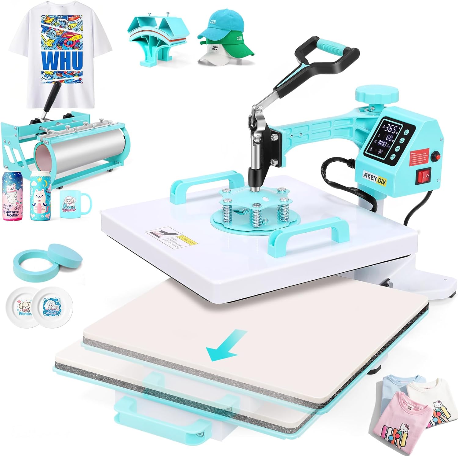 Heat Press 15x15 inch Slide Out Tshirt Press Machine with 30OZ Tumbler Attachment Sublimation Machine Digital Printing Transfer Akeydiy