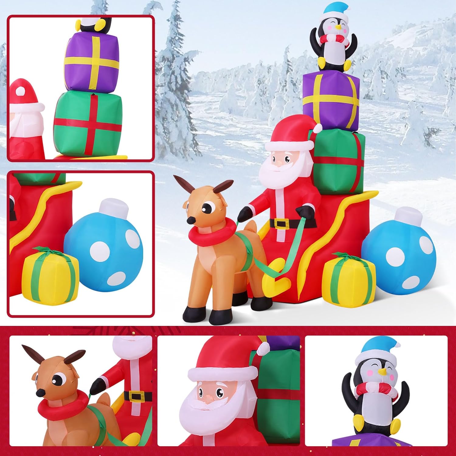 AKEYDIY 6 FT Christmas Inflatable Yard Decorations Outdoor, Blow Ups Santa Claus Reindeer on Sleigh with Gift Boxes Akeydiy