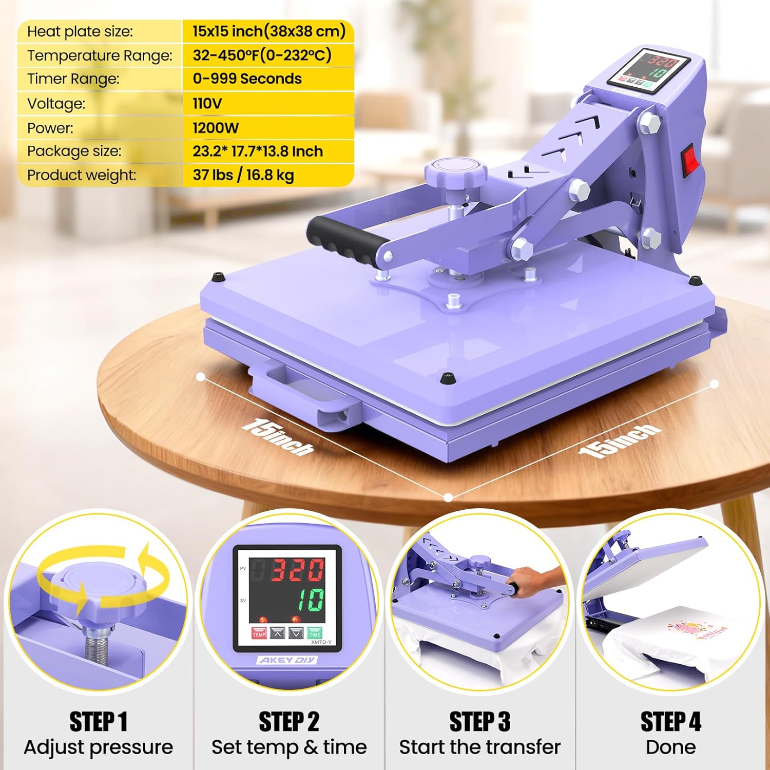 AKEYDIY 15" x 15" Slide Out Heat Press for T Shirts - Fast Heating for Sublimation Akeydiy