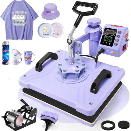 AKEYDIY Heat Press, 15x12 Shirt Press Machine with Cup/Plate/Cap Attachment Akeydiy