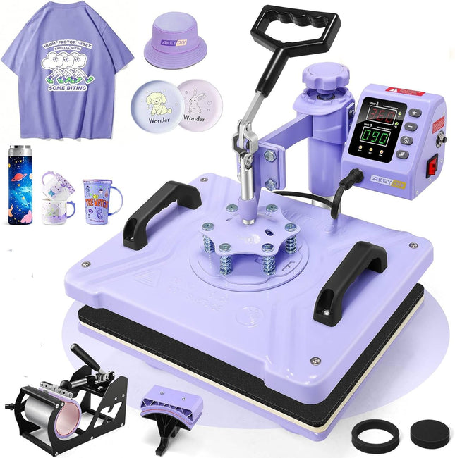 AKEYDIY Heat Press, 15x12 Shirt Press Machine with Cup/Plate/Cap Attachment Akeydiy