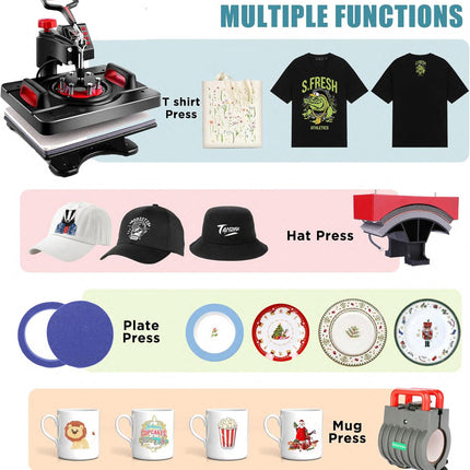 AKEYDIY Upgraded 5 in 1 Heat Press Machine Digital Combo - detail view