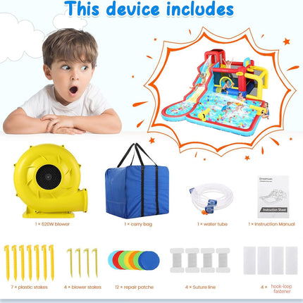 AKEYDIY Water Slide Bounce House,10-in-1 Water Bounce House Backyard Waterpark with Long Water Slide AKEYDIY
