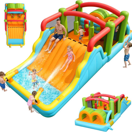 AKEYDIY Inflatable Water Slide Bounce House– Heavy Duty Obstacle Course Water Bounce House Combo with Long Slide