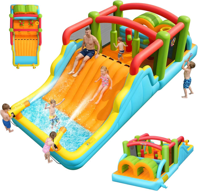 AKEYDIY Inflatable Water Slide Bounce House– Heavy Duty Obstacle Course Water Bounce House Combo with Long Slide