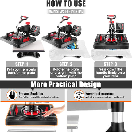 AKEYDIY Upgraded 5 in 1 Heat Press Machine Digital Combo - features closeup
