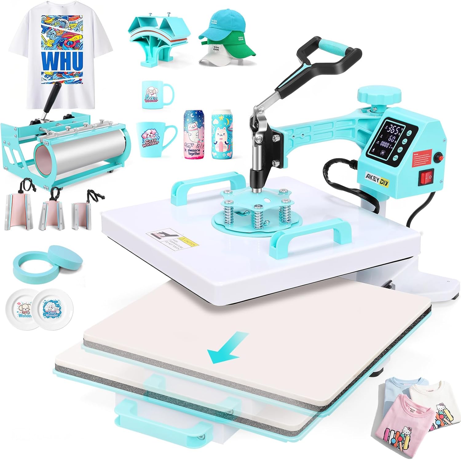 Heat Press 15x15 inch Slide Out Tshirt Press Machine with 30OZ Tumbler Attachment Sublimation Machine Digital Printing Transfer Akeydiy