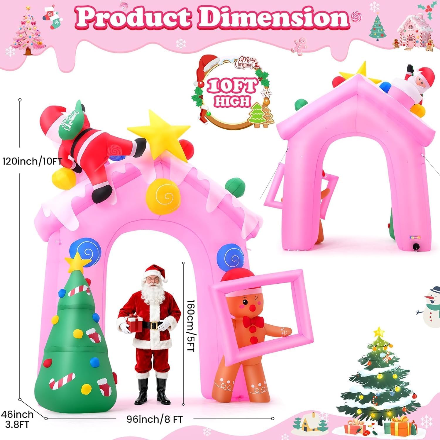 10FT Christmas Inflatables Archway with Santa Claus,Snowman & Christmas Akeydiy