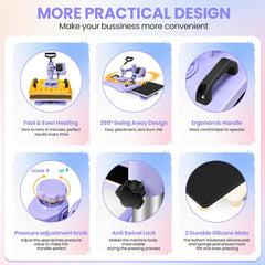 AKEYDIY Heat Press, 15x12 Shirt Press Machine with Cup/Plate/Cap Attachment Akeydiy