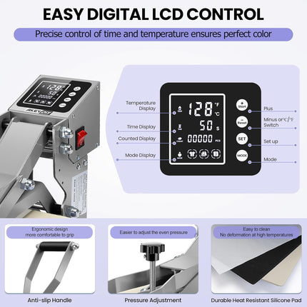 AKEYDIY Heat Press 15x15, Digital Shirt Press Heat Up Fast & Even - package contents