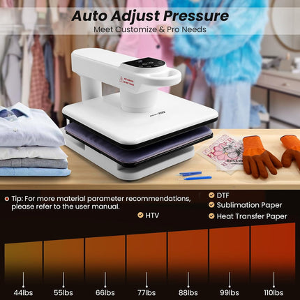 AKEYDIY heat press 1250W fast heating dual tube technology