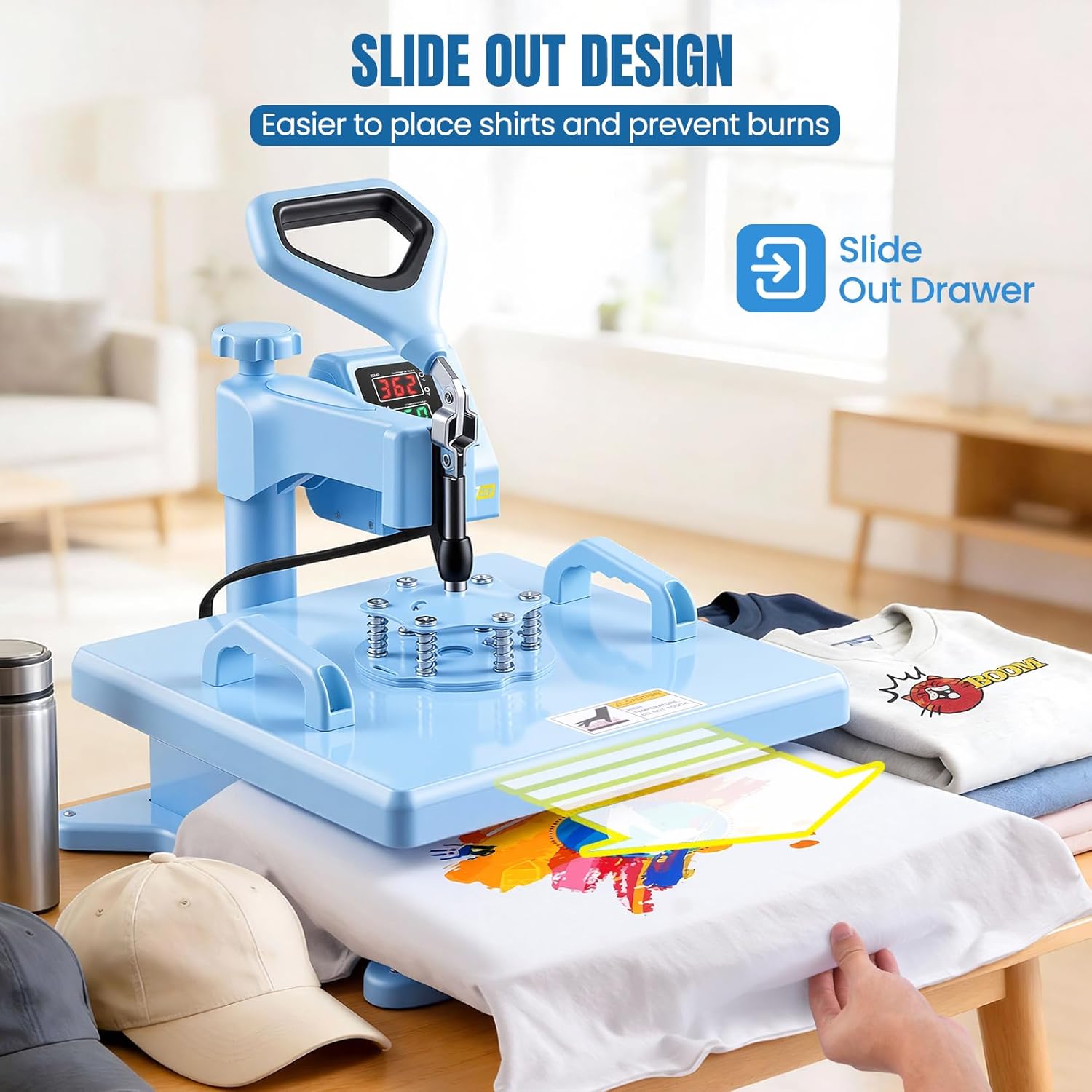 AKEYDIY Heat Press 15x15 inch 8 in 1 with 30OZ Tumbler Press, 360° Swivel Away Slide Out Digital Shirt Press Machine Akeydiy