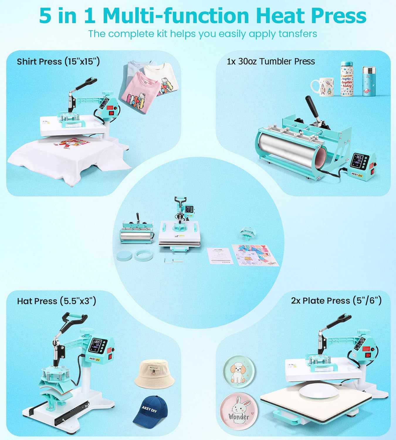 Heat Press 15x15 inch Slide Out Tshirt Press Machine with 30OZ Tumbler Attachment Sublimation Machine Digital Printing Transfer Akeydiy