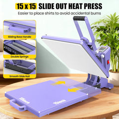 AKEYDIY 15" x 15" Slide Out Heat Press for T Shirts - Fast Heating for Sublimation Akeydiy