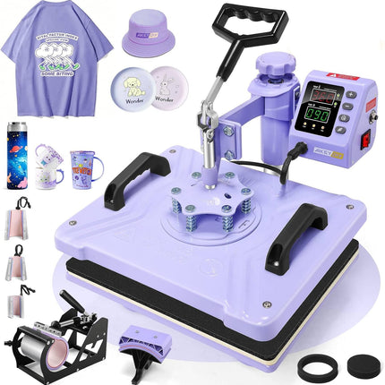 AKEYDIY Heat Press, 15x12 Shirt Press Machine with Cup/Plate/Cap Attachment Akeydiy