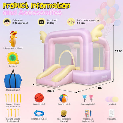 AKEYDIY Bounce House for Kids 3-12, Cotton Candy Inflatable Bouncy Castle with Wings Akeydiy