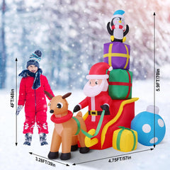 AKEYDIY 6 FT Christmas Inflatable Yard Decorations Outdoor, Blow Ups Santa Claus Reindeer on Sleigh with Gift Boxes Akeydiy