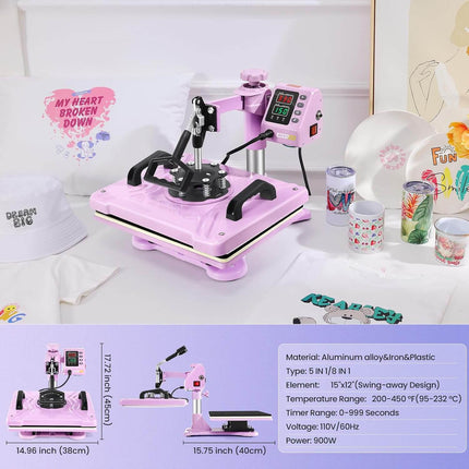 AKEYDIY Heat Press Machine for Tshirts, 5 in 1 Heat Transfer Machine - in use
