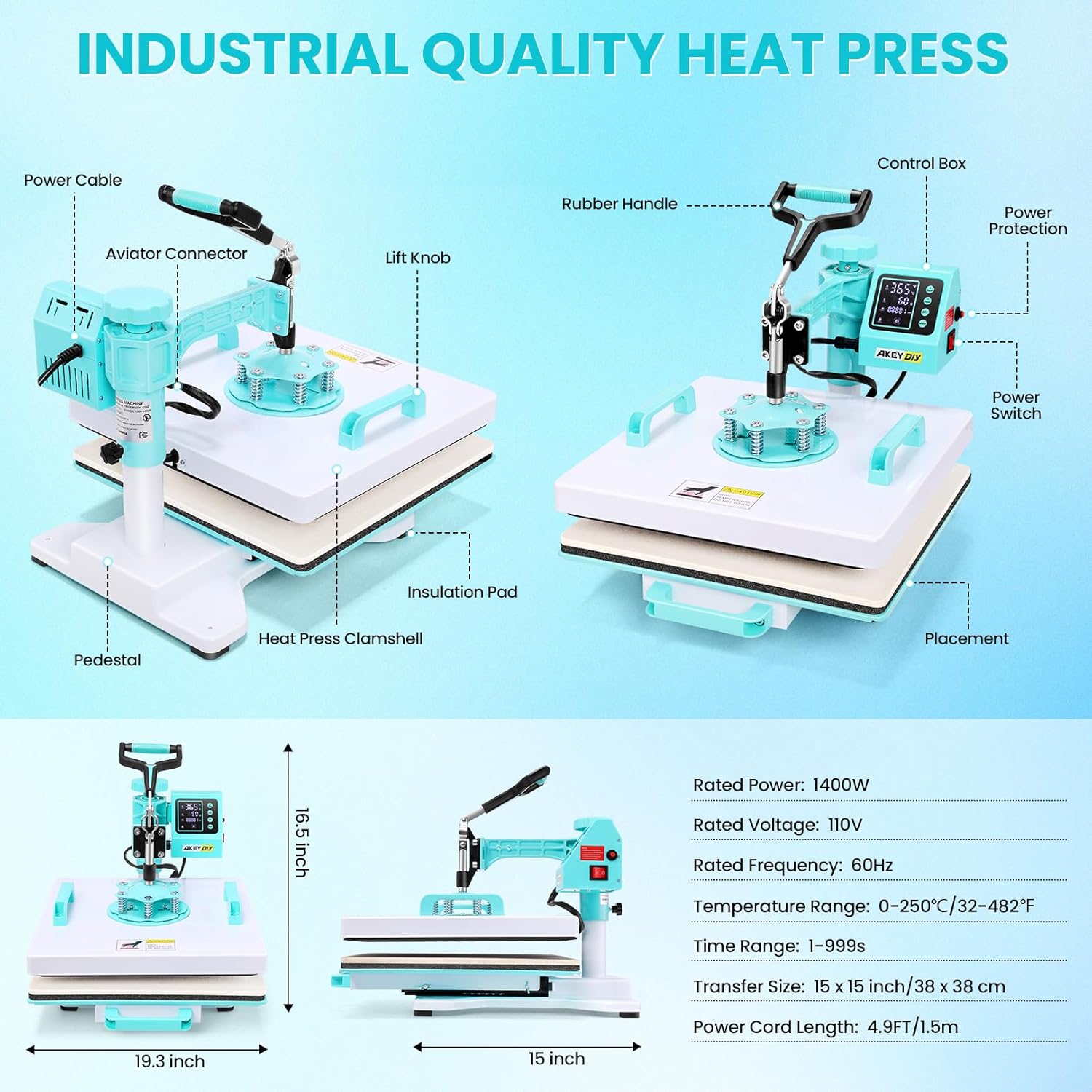 Heat Press 15x15 inch Slide Out Tshirt Press Machine with 30OZ Tumbler Attachment Sublimation Machine Digital Printing Transfer Akeydiy