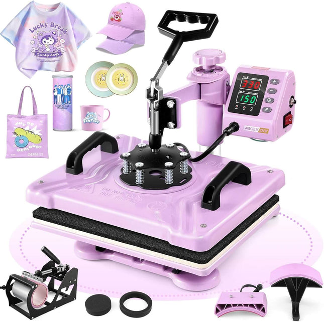 AKEYDIY Heat Press Machine for Tshirts, 5 in 1 Heat Transfer Machine - front view