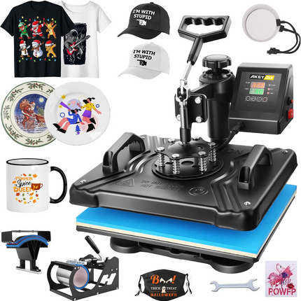 AKEYDIY 5 in 1 Heat Press Machine for t Shirts Professional Swing Away Heat Press Digital Combo - front view