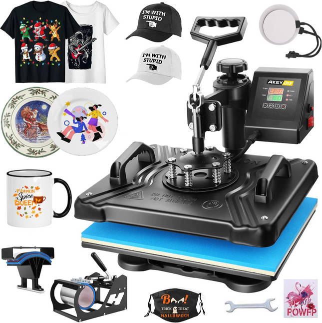 AKEYDIY 5 in 1 Heat Press Machine for t Shirts Professional Swing Away Heat Press Digital Combo - front view
