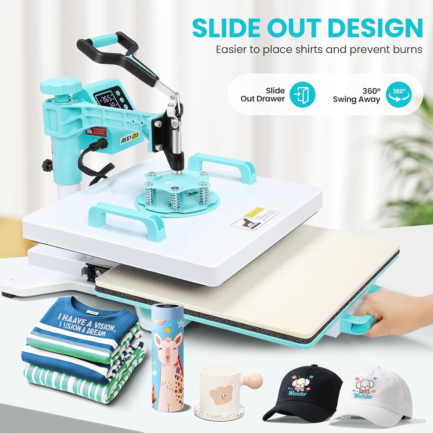 Heat Press 15x15 inch Slide Out Tshirt Press Machine with 30OZ Tumbler Attachment Sublimation Machine Digital Printing Transfer Akeydiy