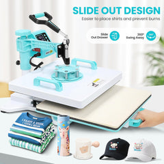 Heat Press 15x15 inch Slide Out Tshirt Press Machine with 30OZ Tumbler Attachment Sublimation Machine Digital Printing Transfer Akeydiy