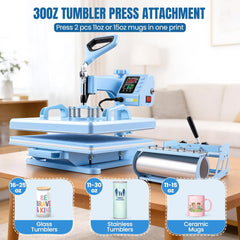 AKEYDIY Heat Press 15x15 inch 8 in 1 with 30OZ Tumbler Press, 360° Swivel Away Slide Out Digital Shirt Press Machine Akeydiy