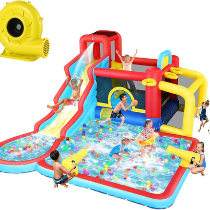 AKEYDIY Water Slide Bounce House,10-in-1 Water Bounce House Backyard Waterpark with Long Water Slide AKEYDIY