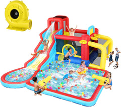 AKEYDIY Water Slide Bounce House,10-in-1 Water Bounce House Backyard Waterpark with Long Water Slide AKEYDIY