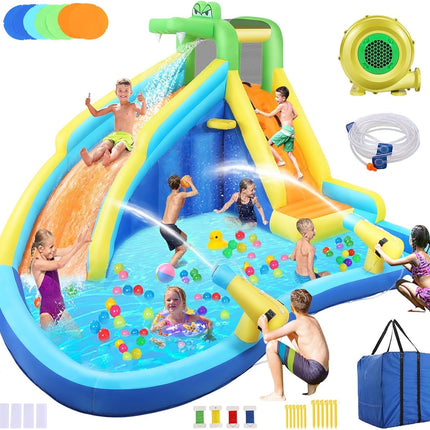 AKEYDIY Inflatable Water Slide Crocodile Cove Bounce House - front view
